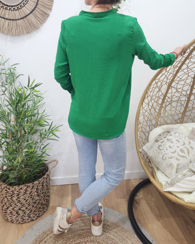 Blouse femme manches brodées vert