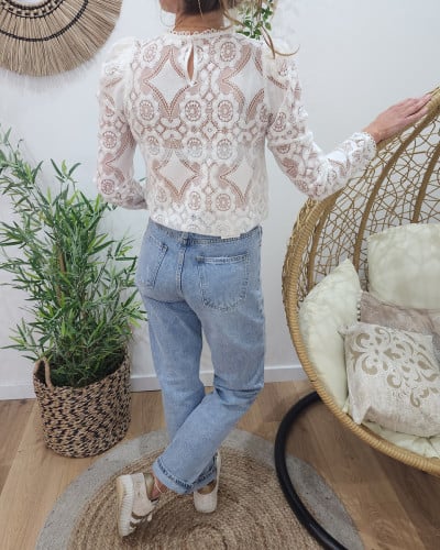 Blouse femme dentelle écru