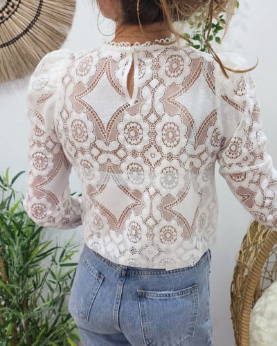 Blouse femme dentelle écru
