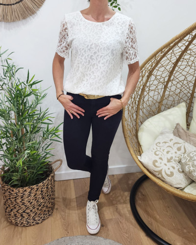 Blouse femme blanche brodee dos boutonne Jamie 21718