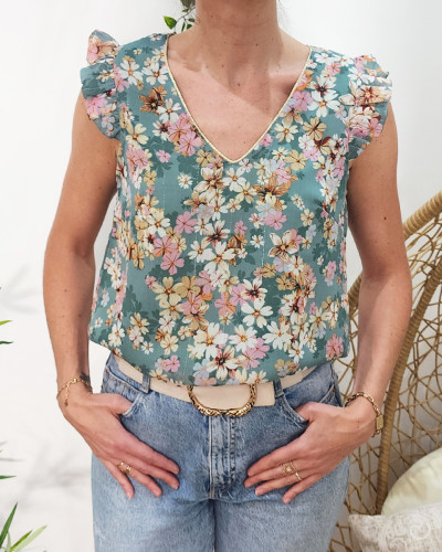 Blouse femme verte rose Luce