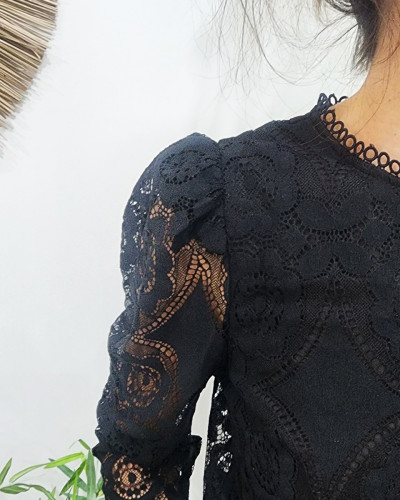 Blouse femme noire broderies anglaises Géraldine