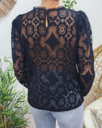 Blouse femme noire broderies anglaises Géraldine