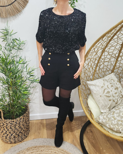 Blouse femme à sequins noir