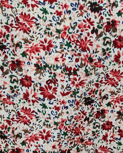 Blouse femme Emmanuelle blanc petites fleurs rouges cerises et vertes