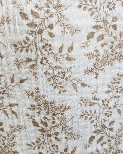 Blouse en gaze de coton écru fleurs marrons