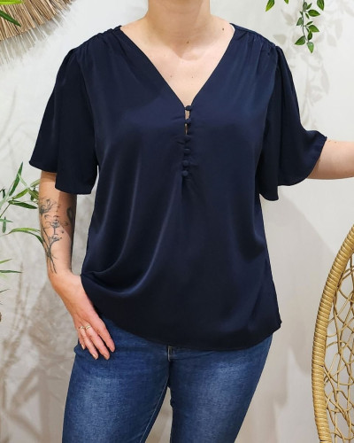 Blouse femme Donna bleu marine boutonnée