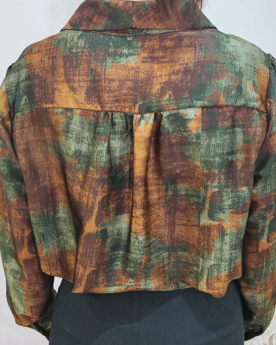 Blouse satinée verte marron col chemise Billie