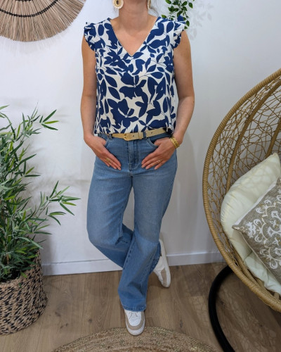 Blouse femme écrue et bleue Soizic