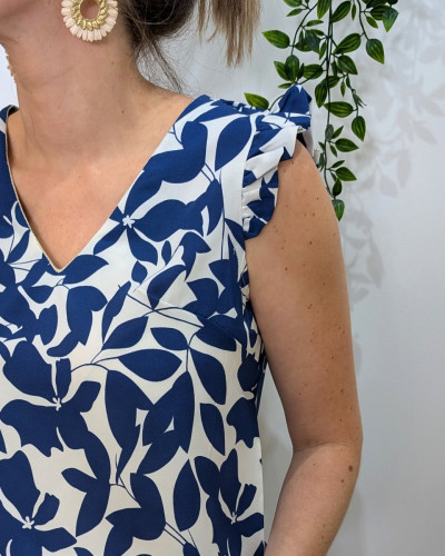 Blouse femme écrue et bleue Soizic