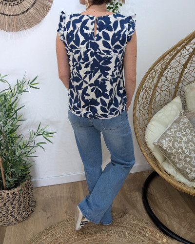 Blouse femme écrue et bleue Soizic