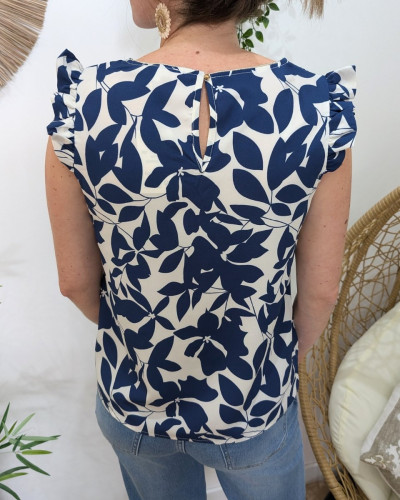 Blouse femme écrue et bleue Soizic