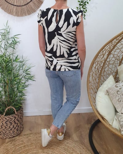 Blouse femme noire et écrue Eléa