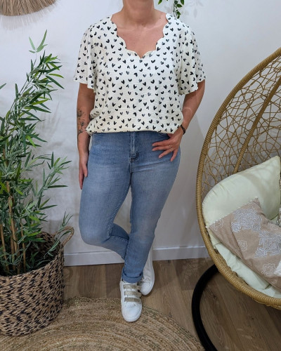 Blouse femme écrue et noire Nahélys