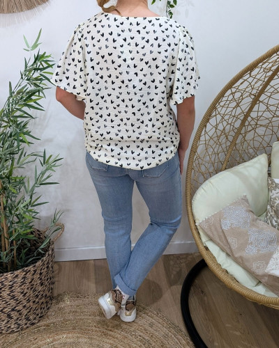 Blouse femme écrue et noire Nahélys