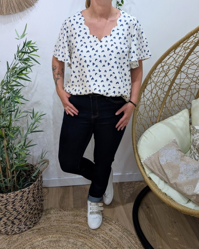 Blouse femme écrue et bleue Nahélys