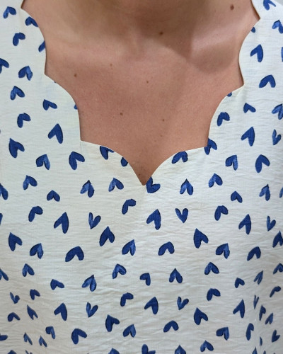 Blouse femme écrue et bleue Nahélys