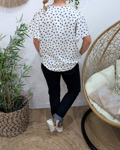 Blouse femme écrue et bleue Nahélys