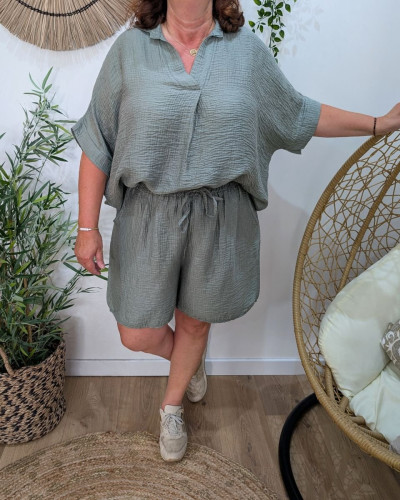 Short élastiqué grande taille tencel gaufré
