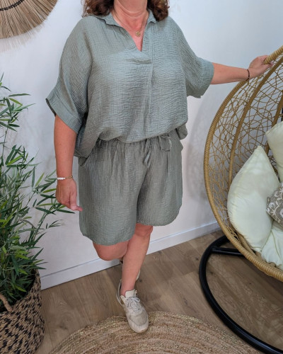 Short élastiqué grande taille tencel gaufré