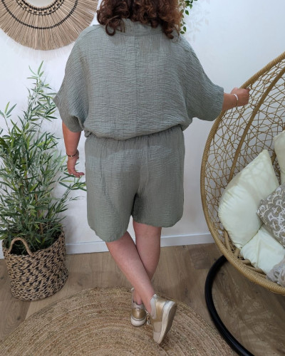 Short élastiqué grande taille tencel gaufré