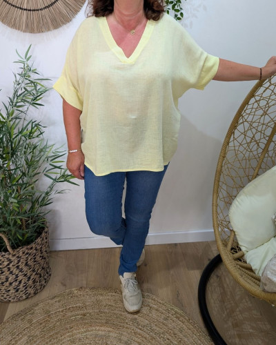 Blouse femme grande taille unie coton lin