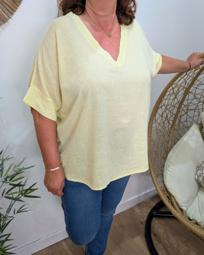 Blouse femme grande taille unie coton lin