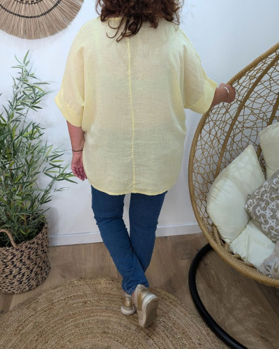 Blouse femme grande taille unie coton lin