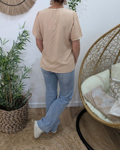 Blouse femme beige tressée écrue et dorée Saphira