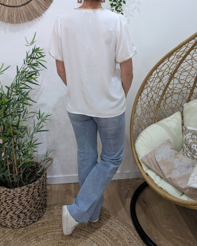 Blouse femme écrue tressée écrue et dorée Saphira