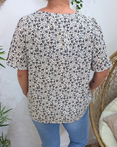Blouse femme écrue fleurs noires Hilaé