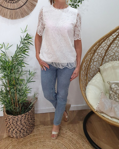 Blouse femme dentelle blanc