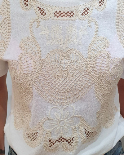 Blouse femme écrue broderies beiges Léorine