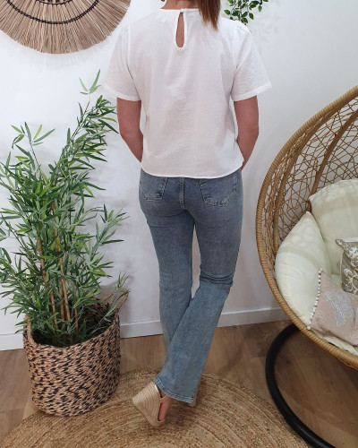 Blouse femme écrue broderies beiges Léorine