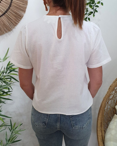 Blouse femme écrue broderies beiges Léorine