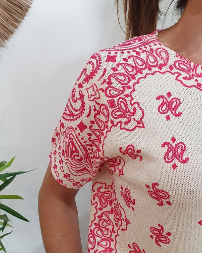 Blouse femme maille écrue à motifs Nyméa