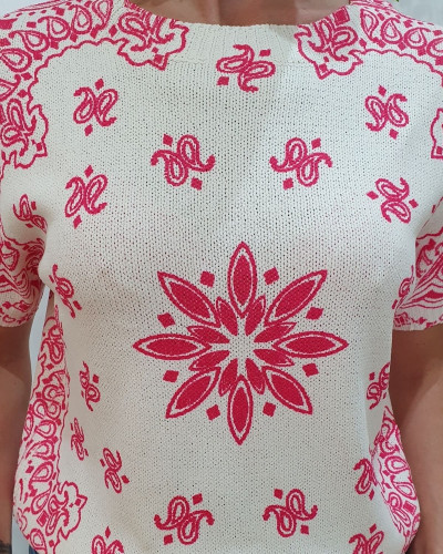 Blouse femme maille écrue à motifs Nyméa