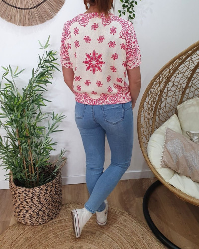 Blouse femme maille écrue à motifs Nyméa