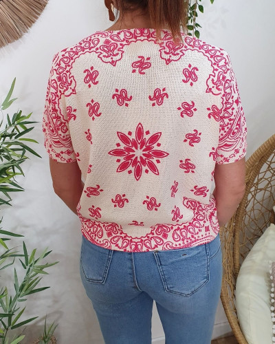 Blouse femme maille écrue à motifs Nyméa