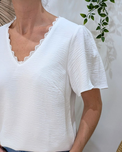 Blouse femme écru col brodé Amalie
