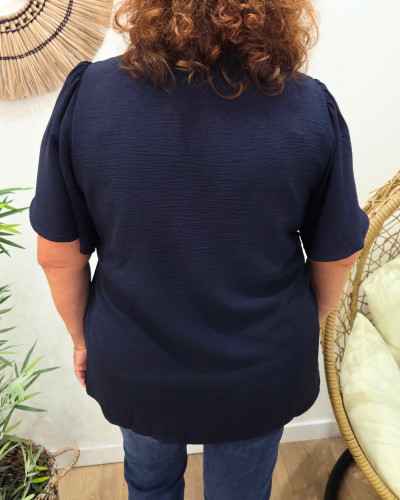 Blouse femme marine col brodé Amalie
