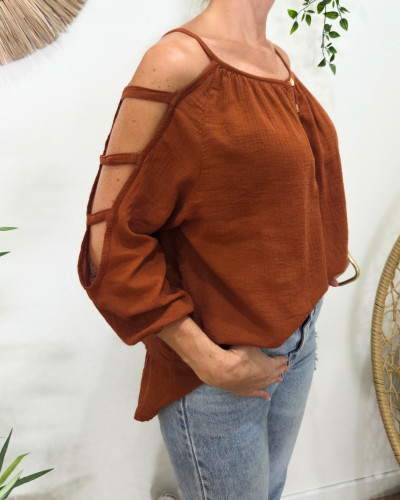 Blouse femme épaules et manches ajourées Cécile