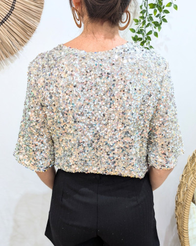 Blouse femme à sequins argents