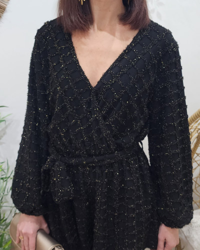 Combishort femme noire liseré doré Cécilia