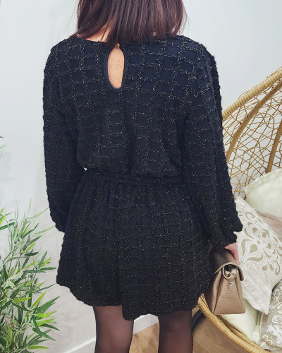 Combishort femme noire liseré doré Cécilia