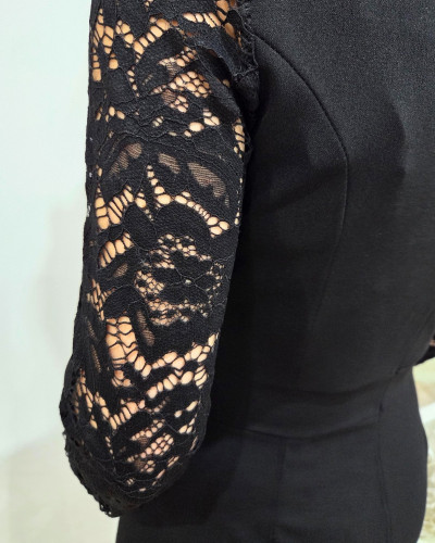 Combinaison pantalon femme noire manches dentelle