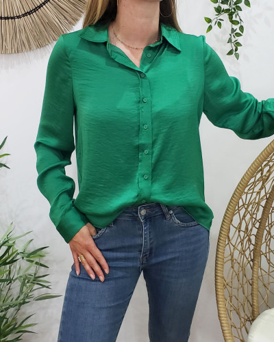 Chemise satinée unie verte