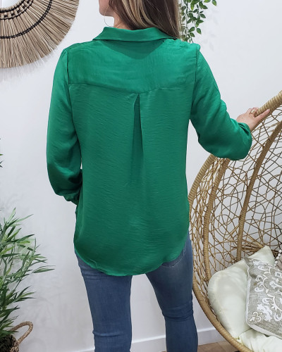 Chemise satinée unie verte