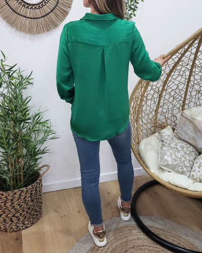 Chemise satinée unie verte