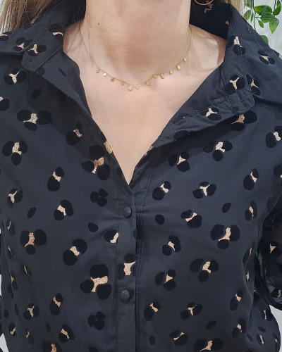 Chemisier femme noir motif leopard velours doré